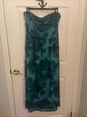 Pretty Garden Strapless Teal Floral Maxi Dress